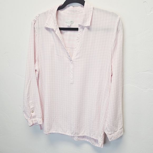 J. Jill Pink Gingham Print Collared V-Neck Long Sleeve Pullover Shirt Size M - Picture 4 of 7